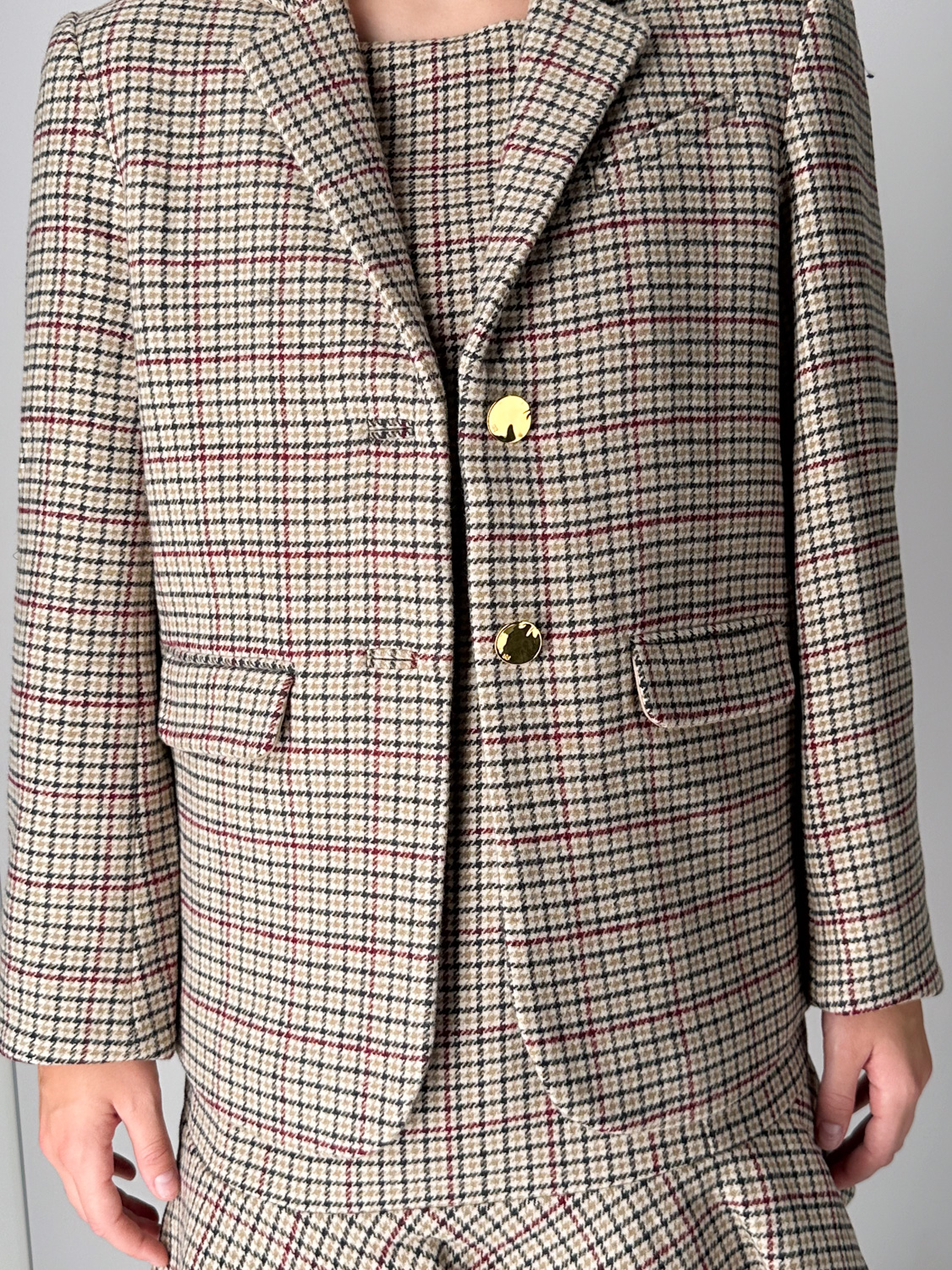 Ganni Checked wool blend blazer beige 38