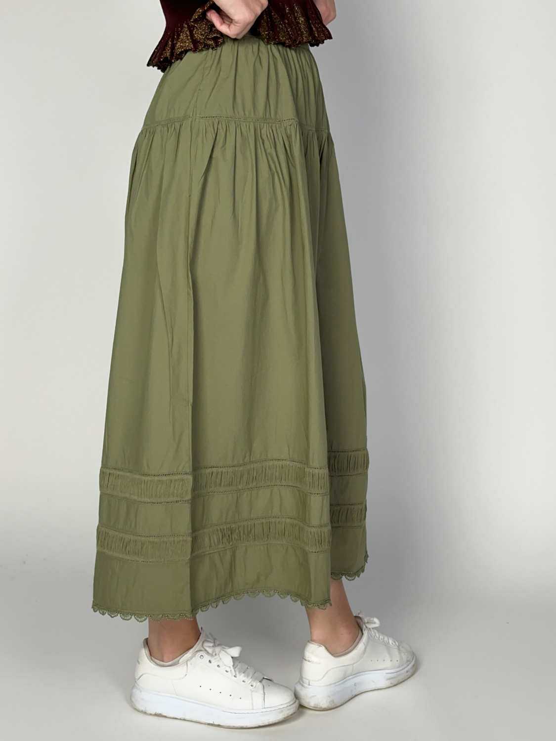 Ulla Johnson Harlow cotton poplin midi skirt  green 34