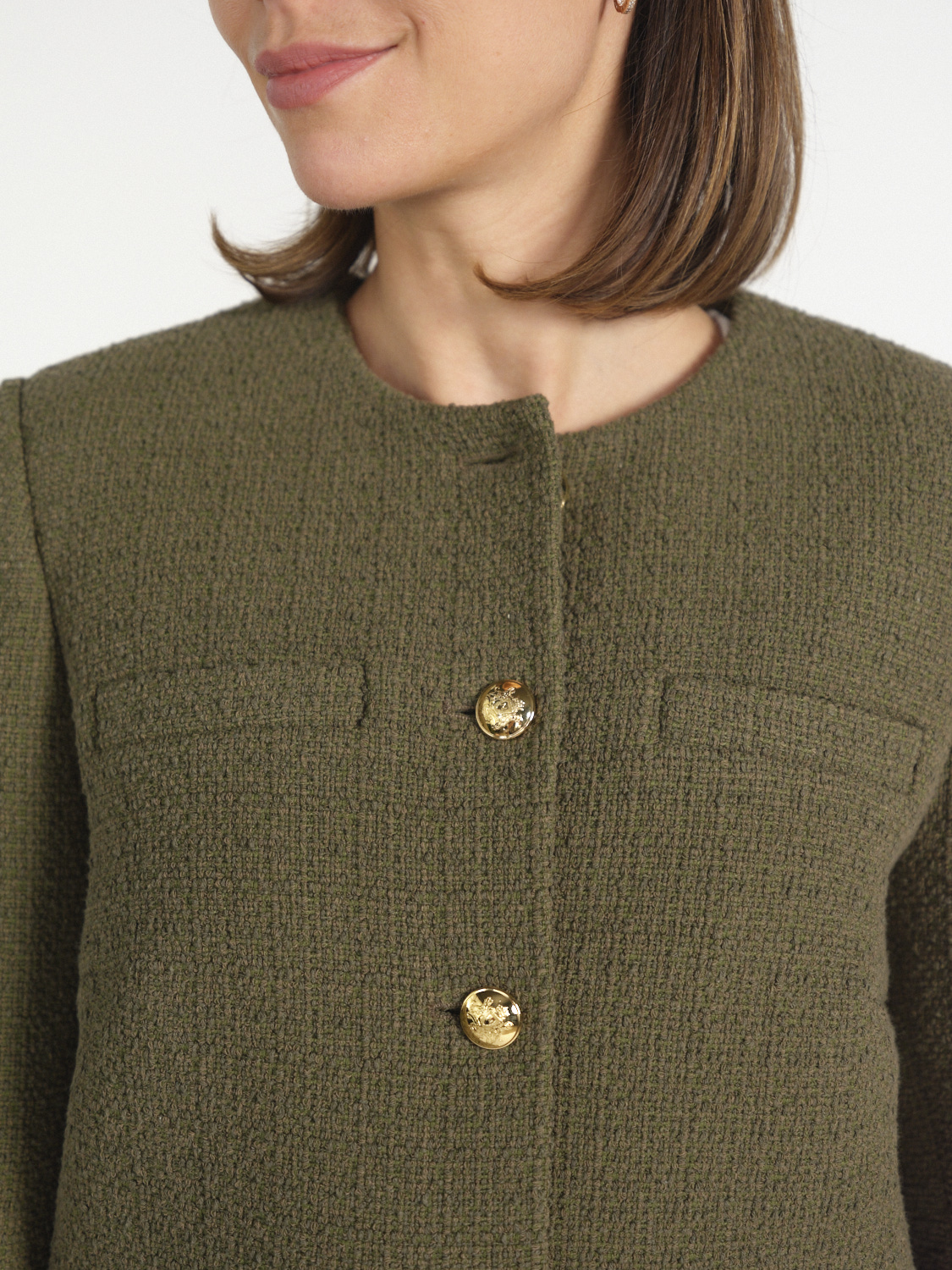 Nili Lotan Slim-fit collarless jacket made of Bouclé  green 34