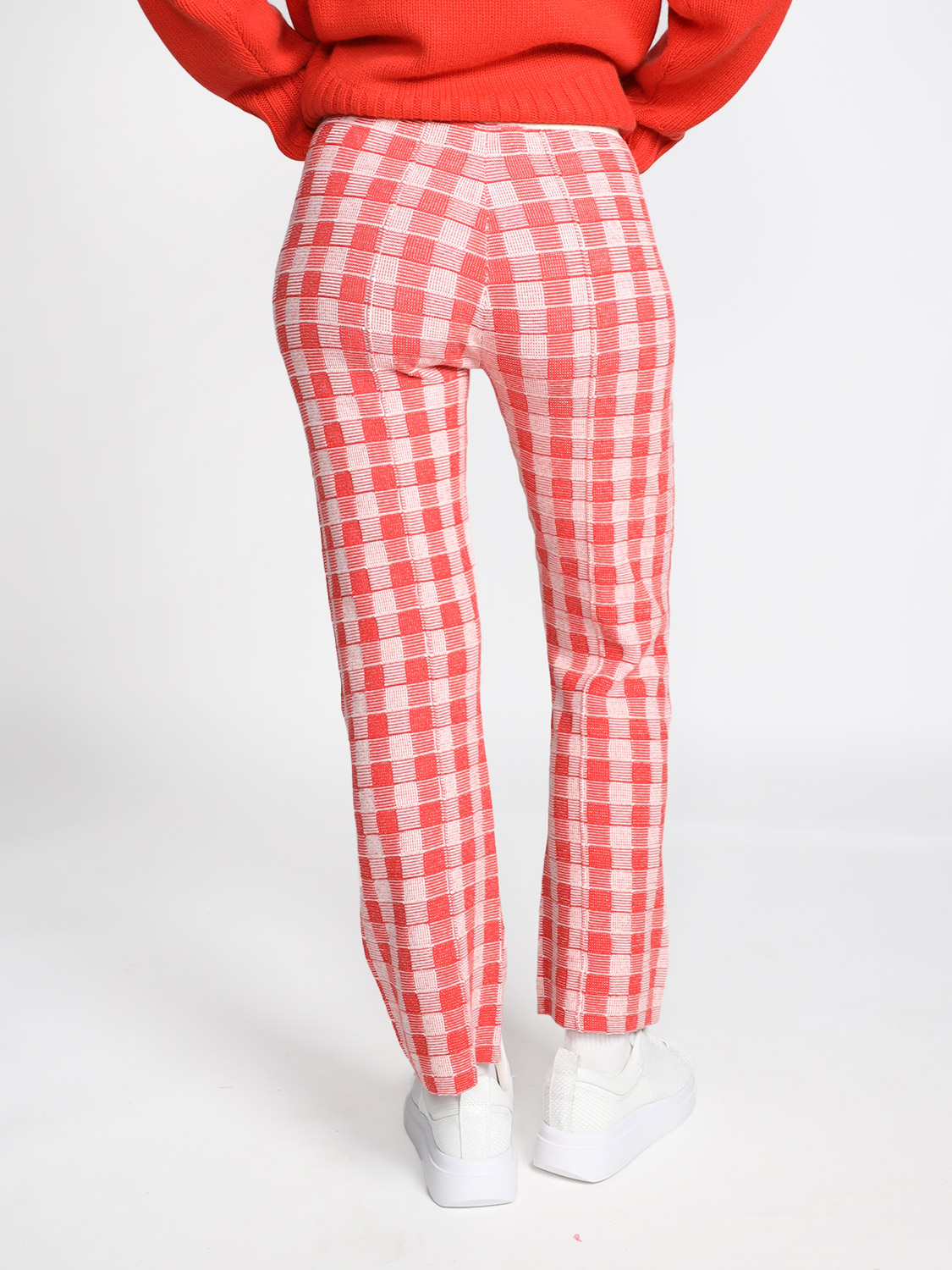 Guest in Residence Gingham Flare - Hose aus Seiden-Leinen-Mix red M