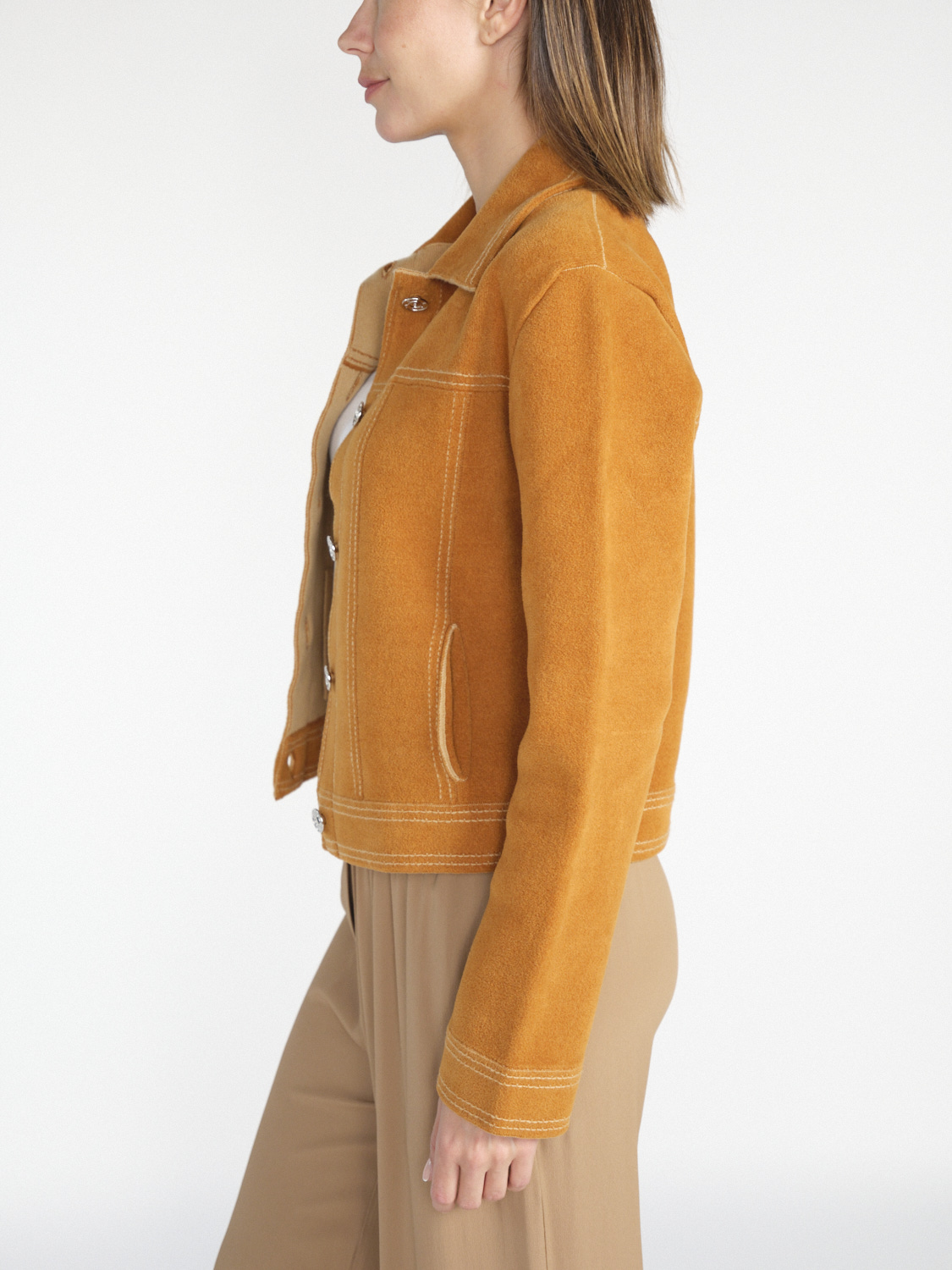 Barrie Suede Fitted Jacket - Jacket with seam details  camel S