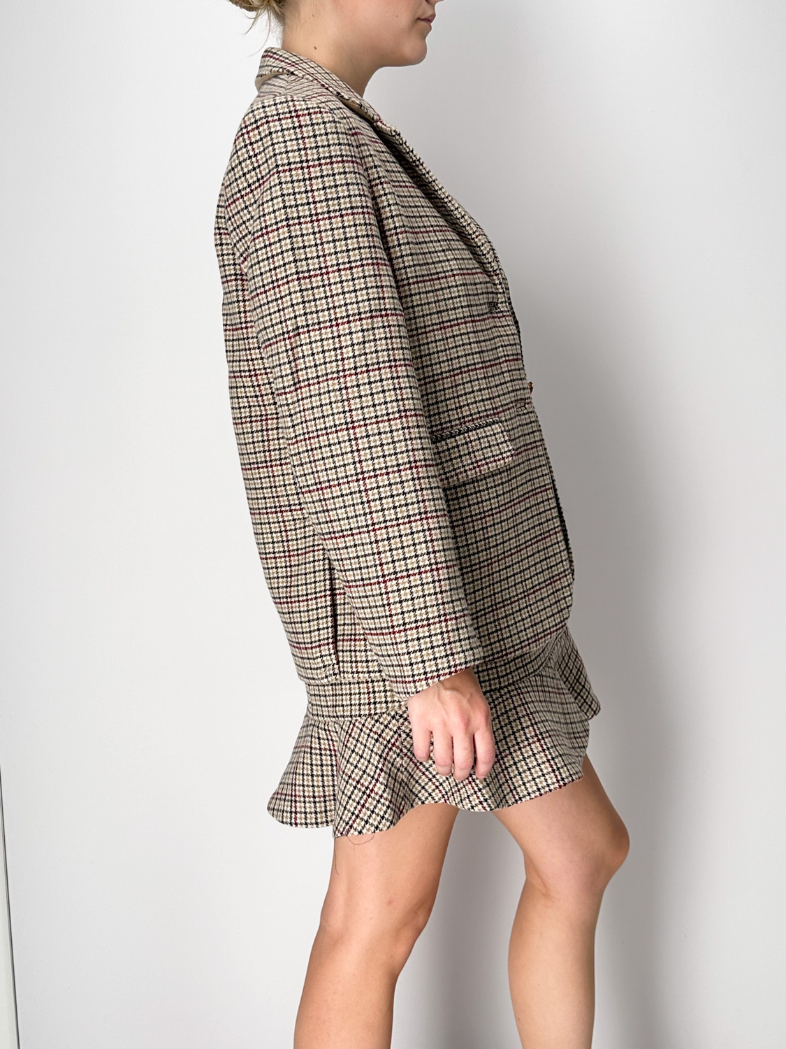 Ganni Checked wool blend blazer beige 38