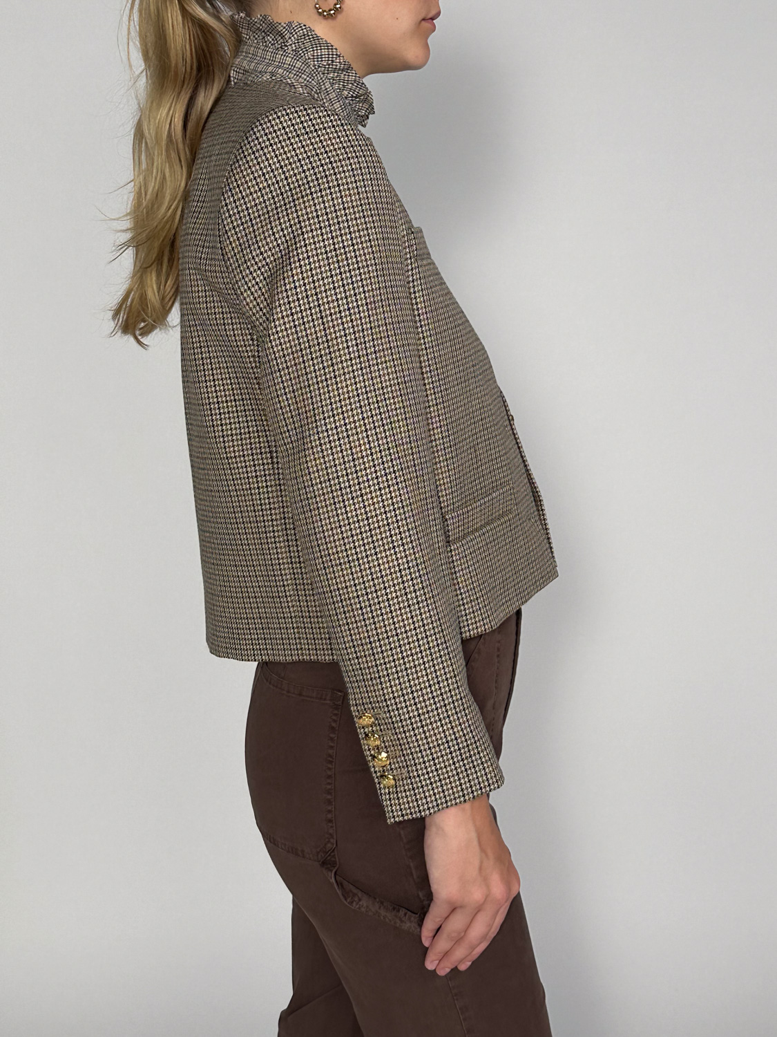 Nili Lotan Sloane checked blazer jacket in virgin wool  beige 34