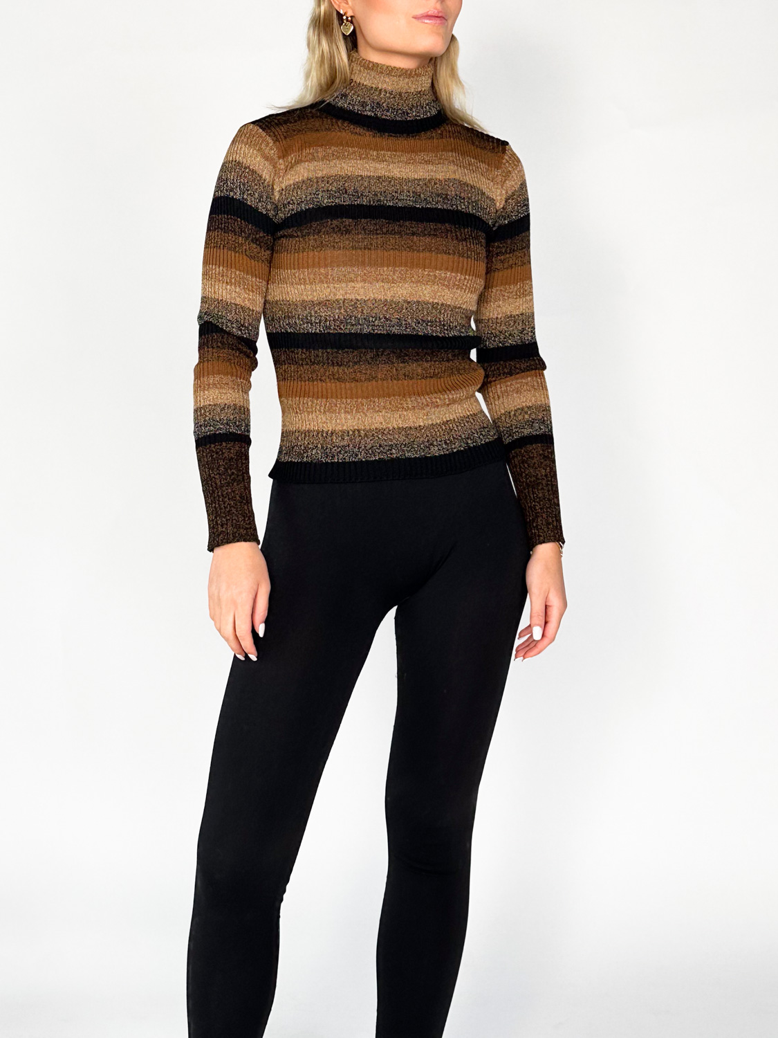 Roberto Collina Dolcevita Costa -  Gestreifter Pullover aus Merinowolle  marrone XS