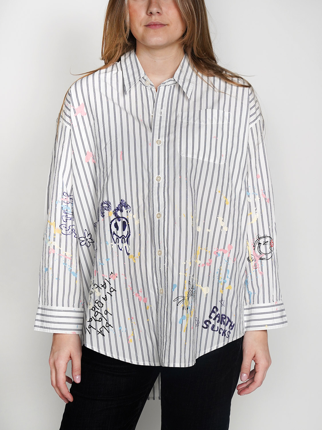 R13 Drop neck - Oversized shirt with stripes    white S