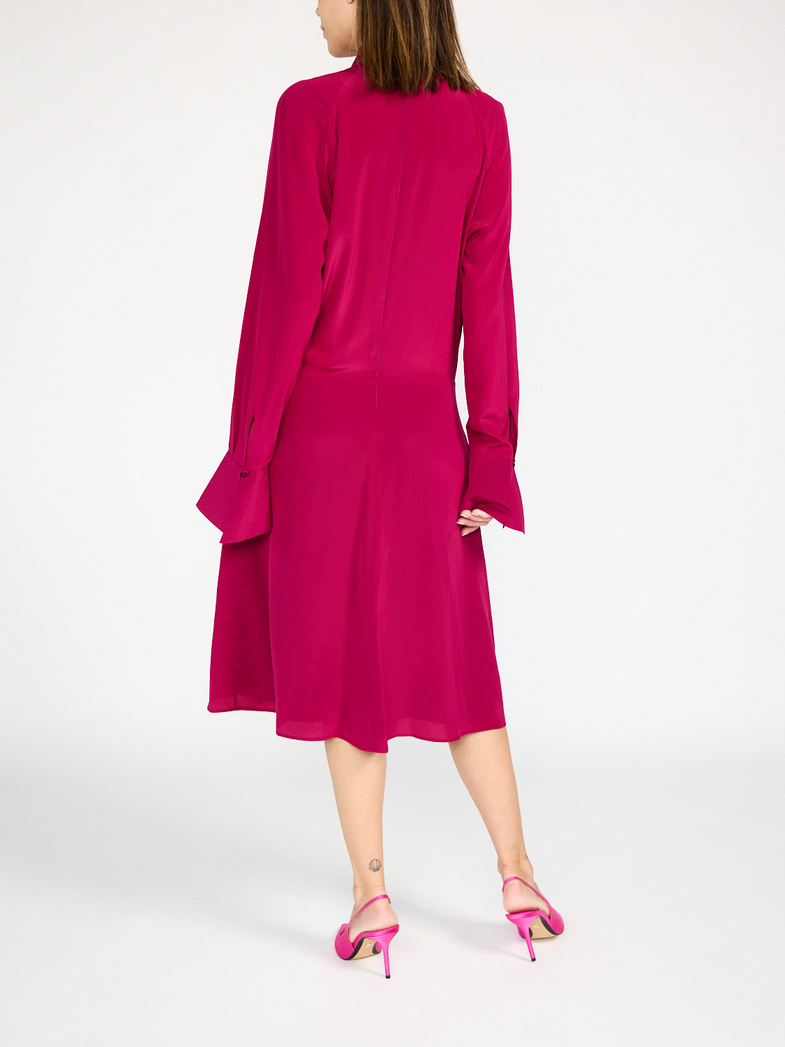 Nina Ricci Silk midi dress with a high collar  pink 36