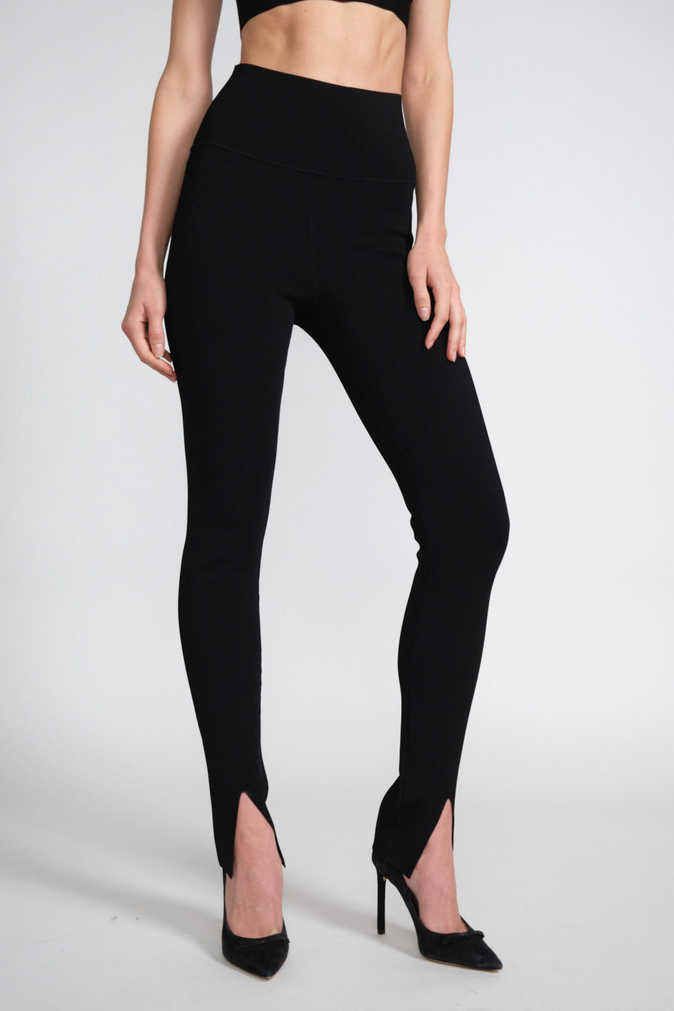 Victoria Beckham Women's Split Front Stretch Leggings, Solid Black, Medium  M