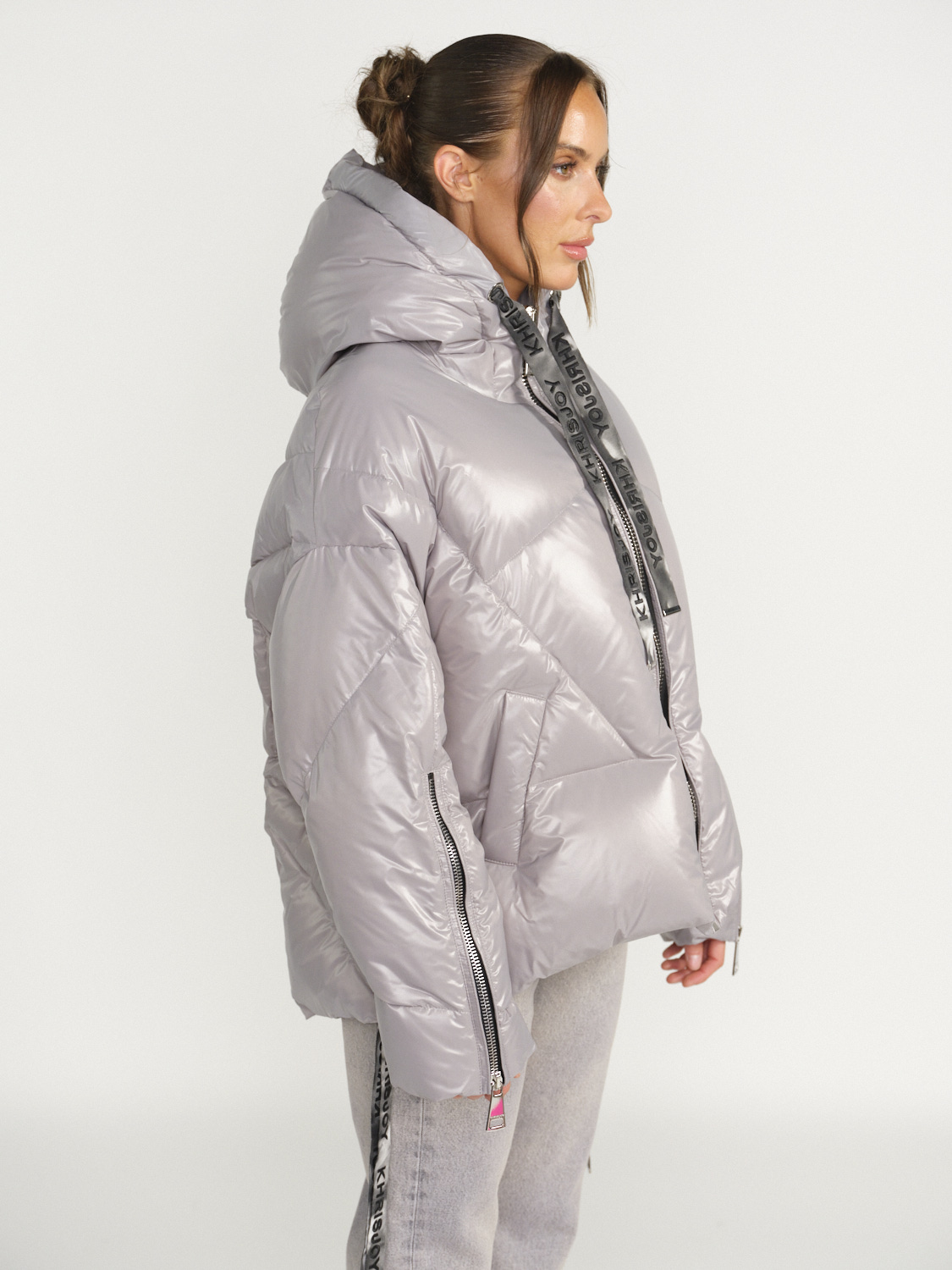 khrisjoy Puff Khris Iconic Shiny - Puffer jacket with hood grey S/M