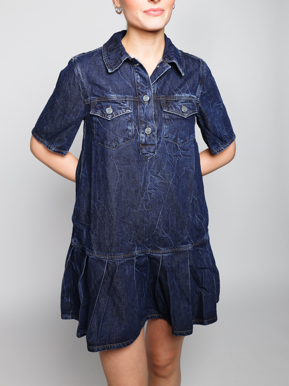 Ganni Jeansblaues Crinkle-Future-Minikleid  blau 38