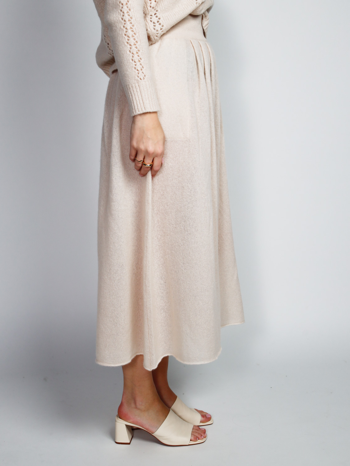 LU Ren Lenor cashmere midi skirt  beige XS