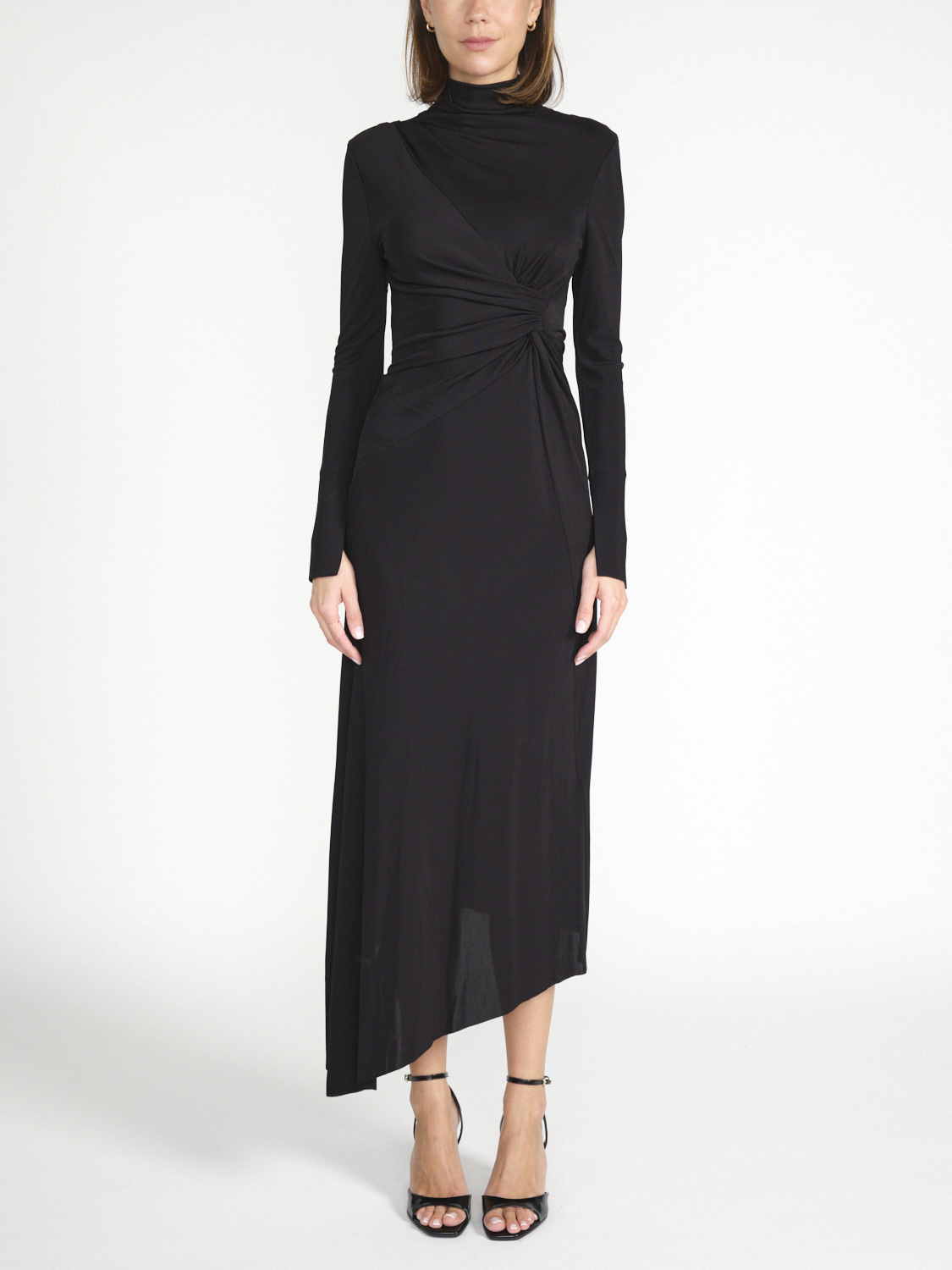 Victoria Beckham High neck midi dress with draped waist  black 34