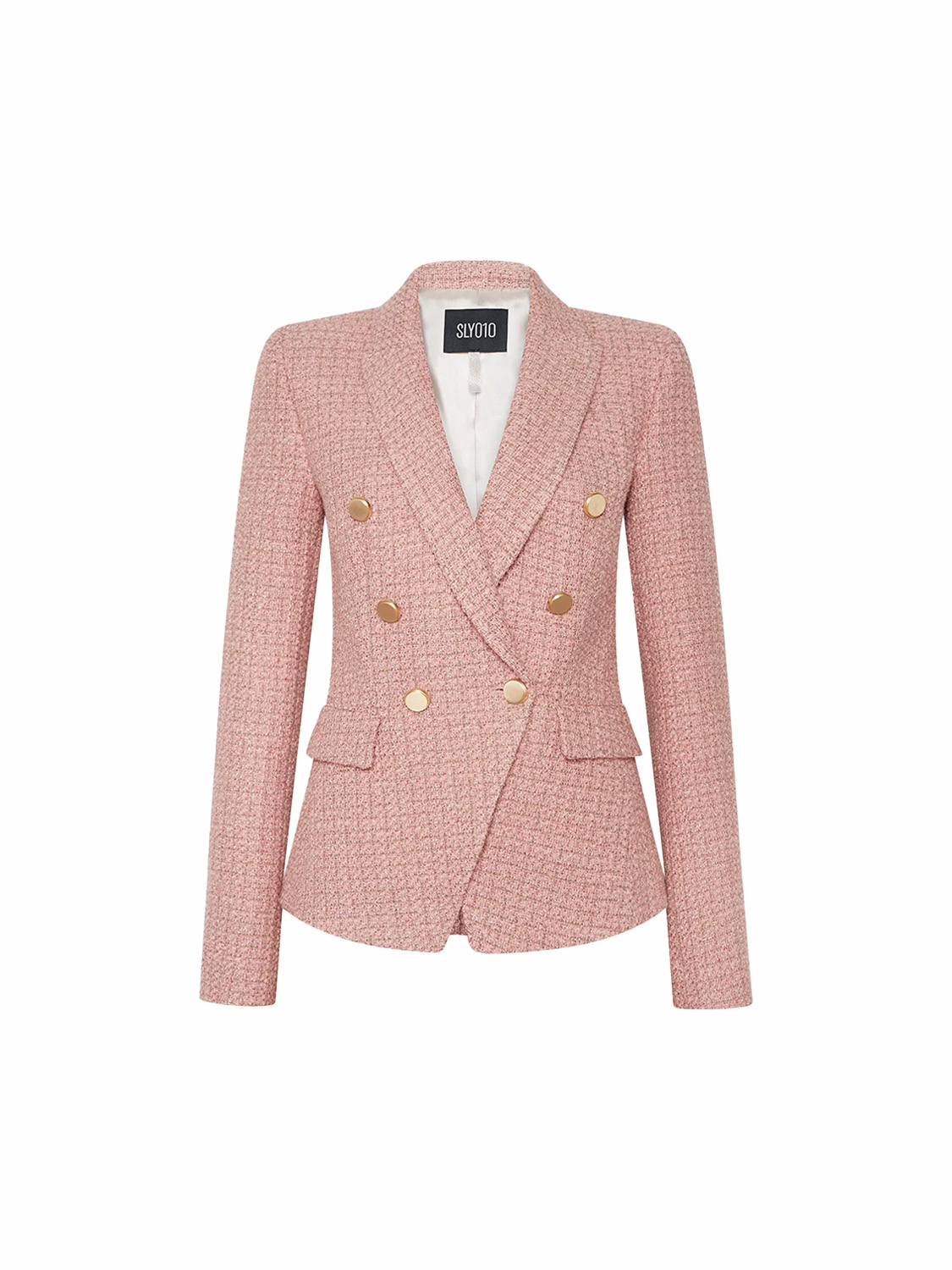 Double-breasted tweed blazer with gold buttons 