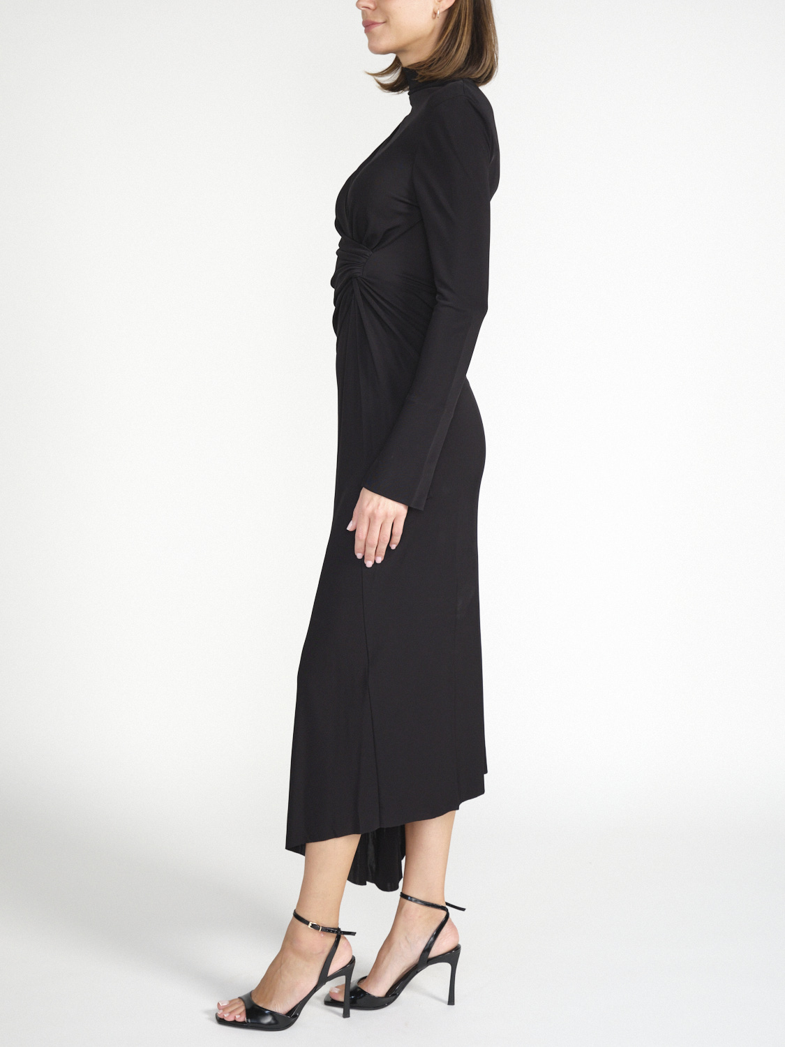 Victoria Beckham High neck midi dress with draped waist  black 34