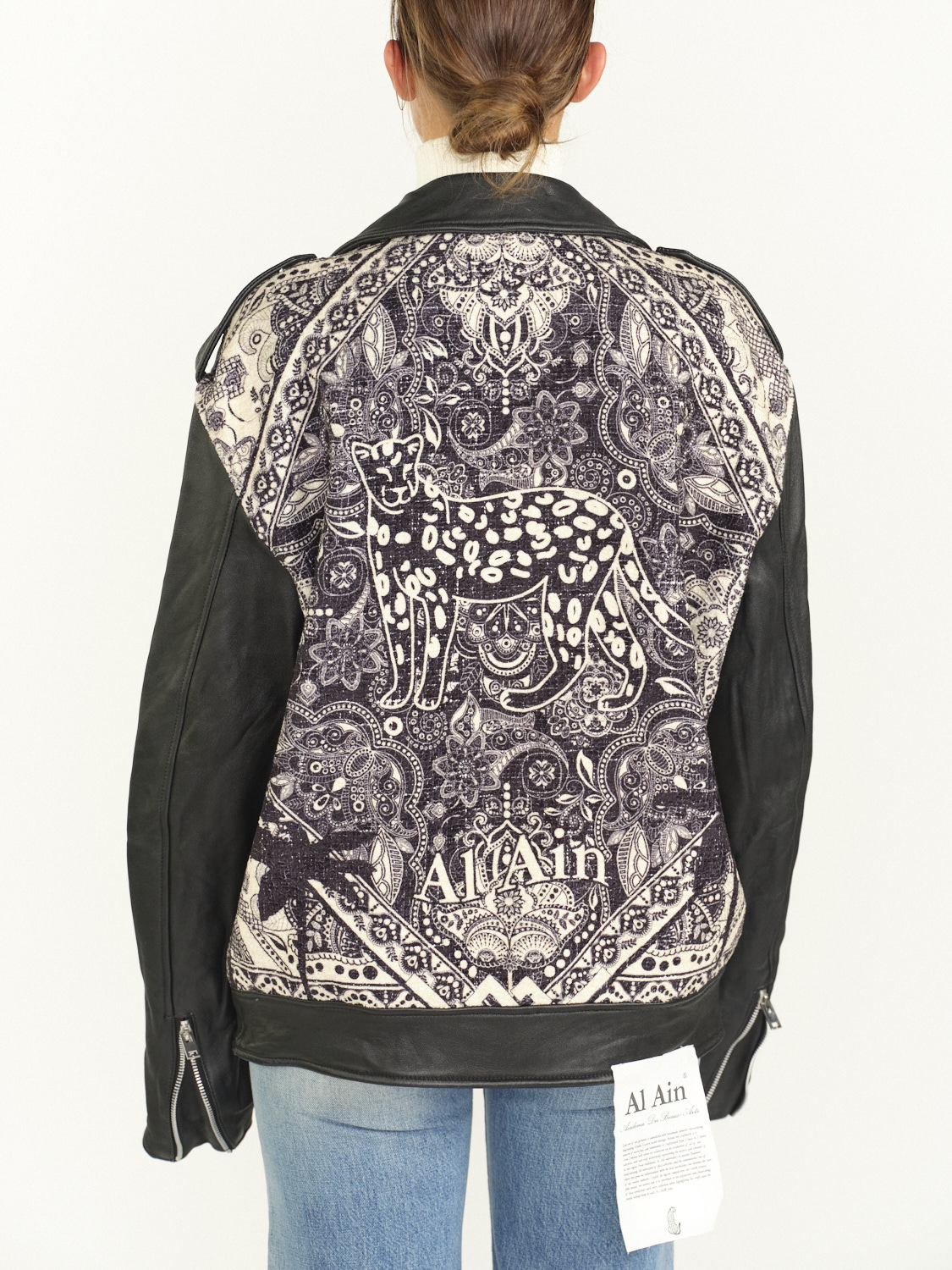 Al Ain Leather jacket with embroiderys  black One Size