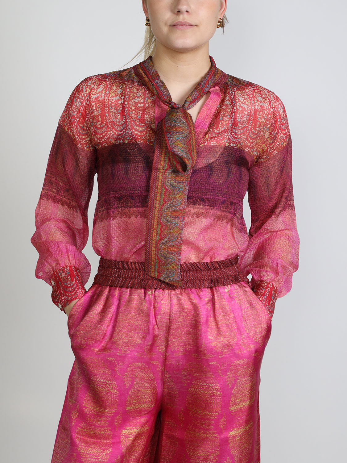 Pierre Louis Mascia Leandro – silk blouse with oriental pattern  red XS