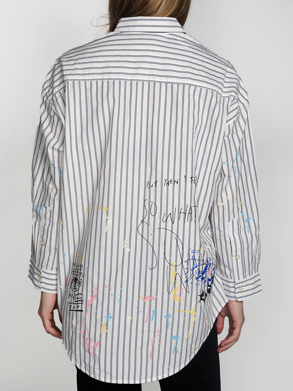 R13 Drop neck - Oversized shirt with stripes    white S