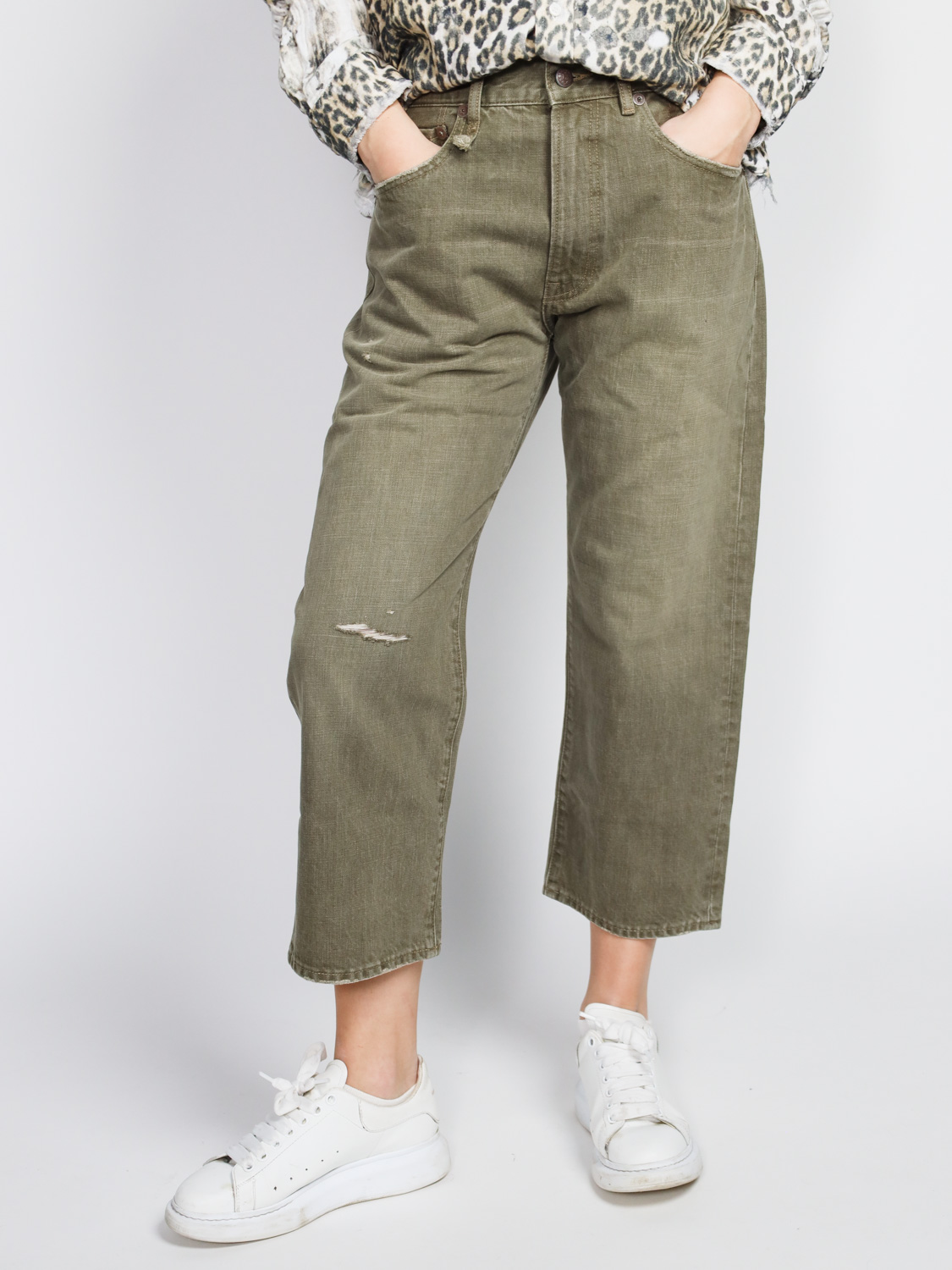 R13 Ripped Boyfriend Jeans   khaki 25