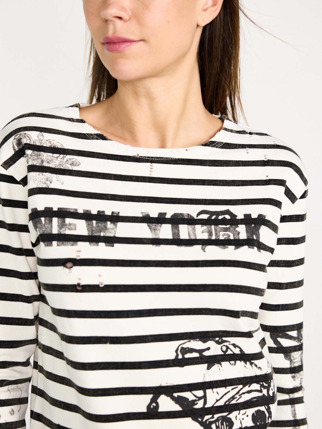 R13 Patch Breton - Striped long sleeve   white XS