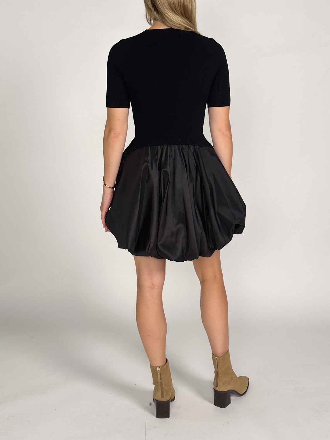 Simkhai Kenny knit mini dress with balloon skirt  black XS