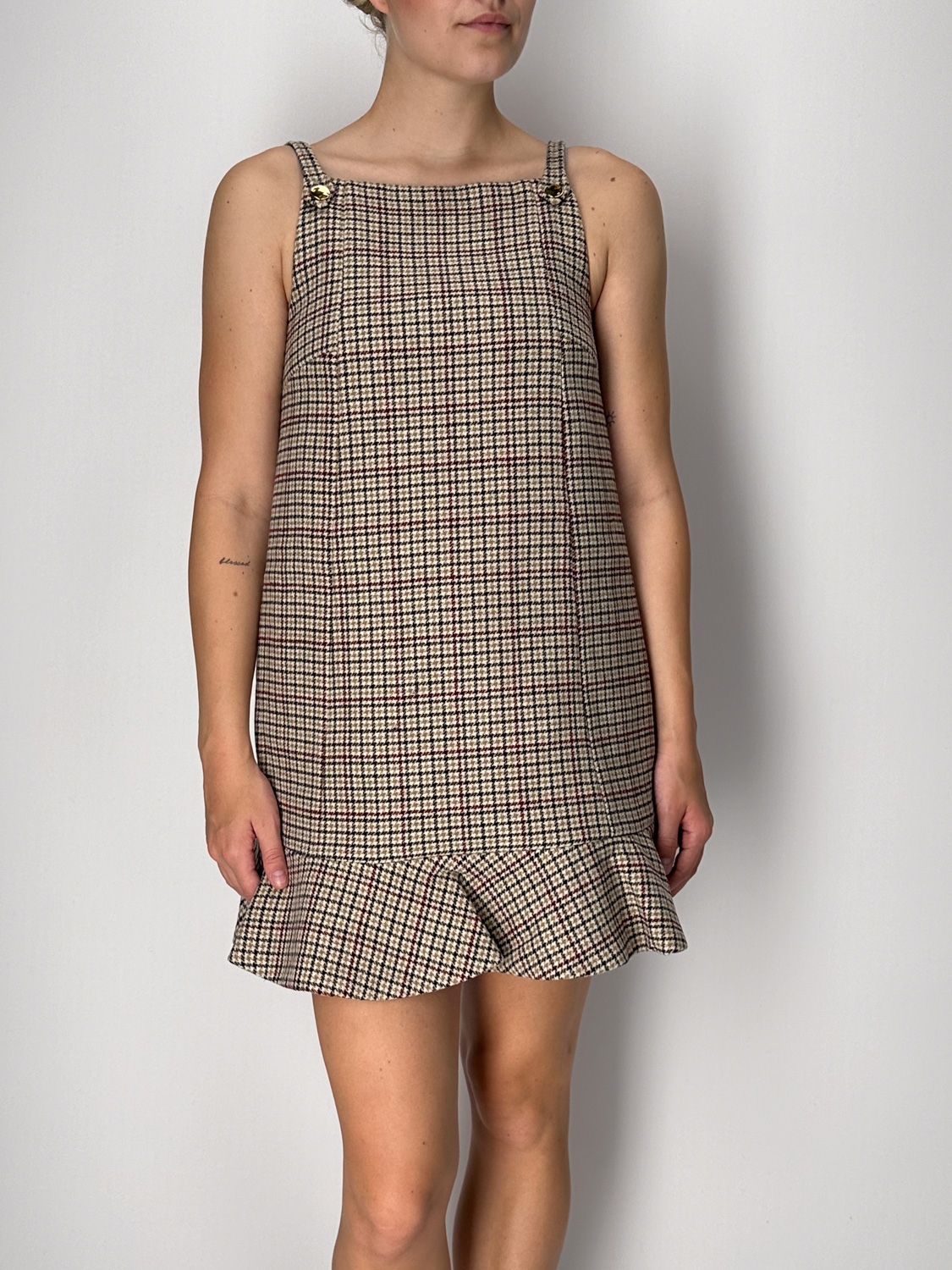 Ganni Checked wool blend mini dress beige 34