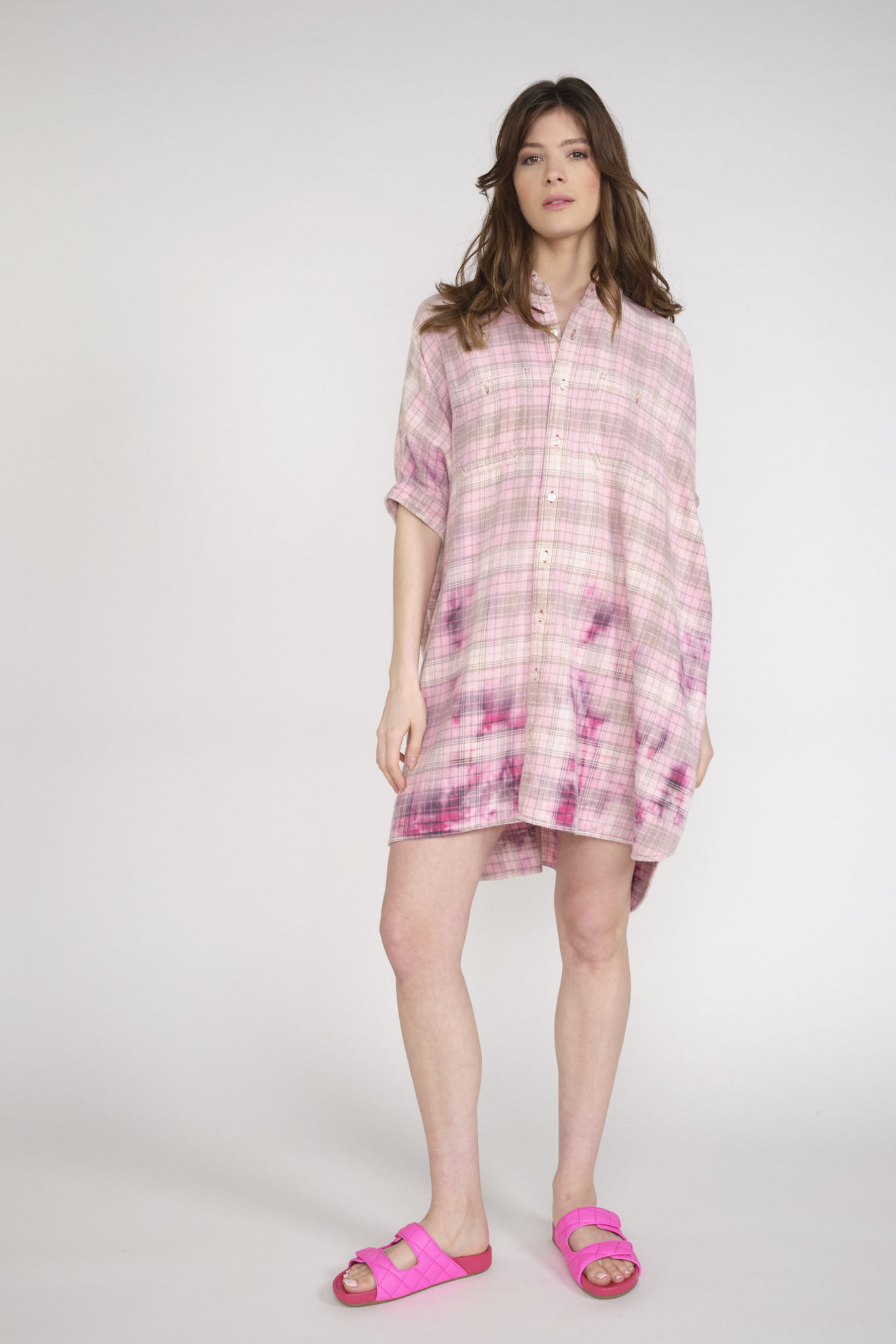 R13 Plaid Oversized Boxy Shirtdress Shirtdress with check