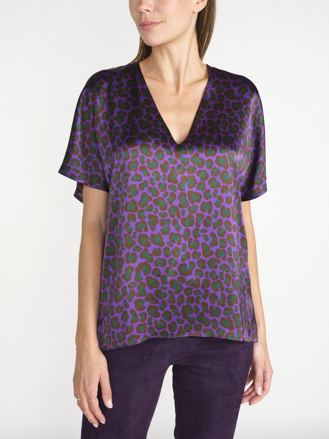 SIYU Animal – Satin-Bluse mit Leo-Print   viola 38