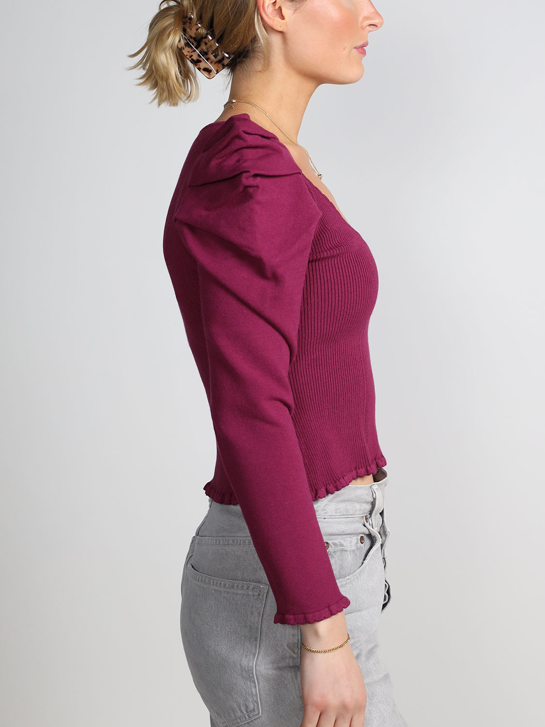 Farm Rio Burgundy – Pullover mit Rüschen  lila XS