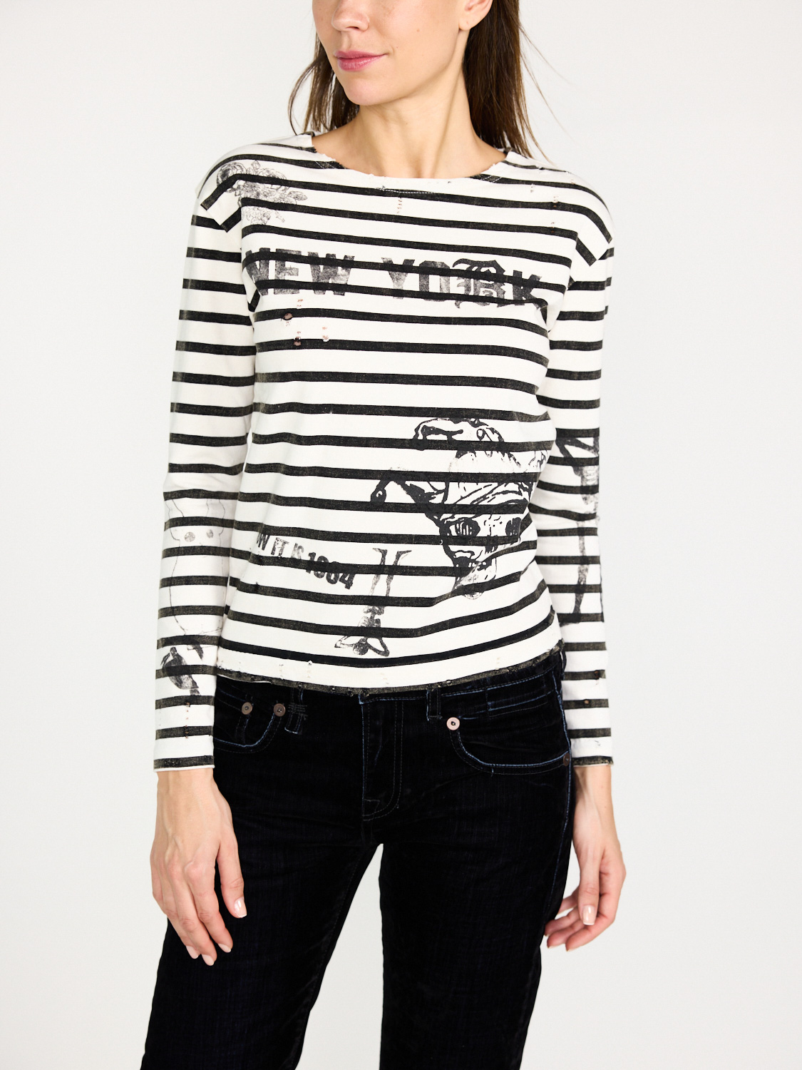 R13 Patch Breton - Striped long sleeve   white S