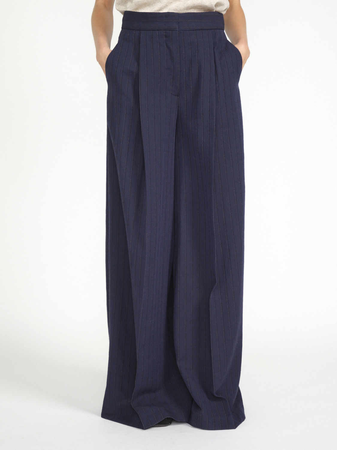 Odeeh Pinstripe trousers in virgin wool blend     marine 36