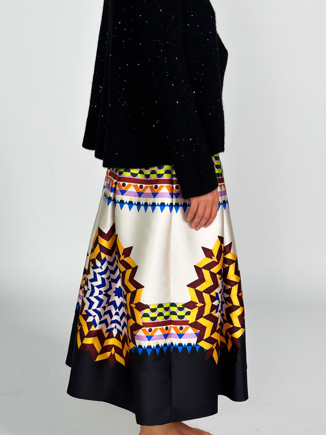 Maison Common Pleated medi skirt with pattern  multi 36