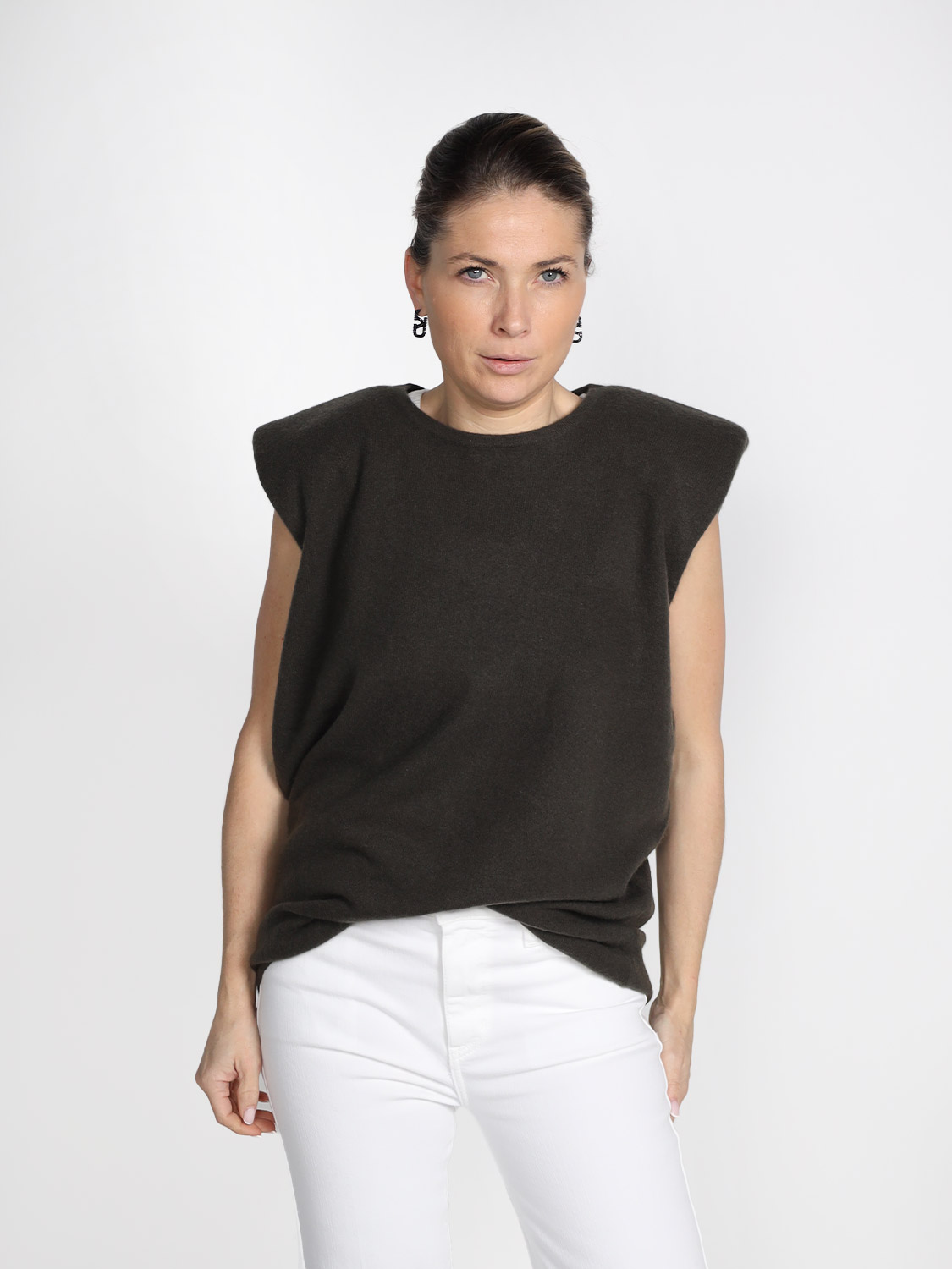 Frenckenberger Mini Shoulder - Sleeveless cashmere top  khaki XS