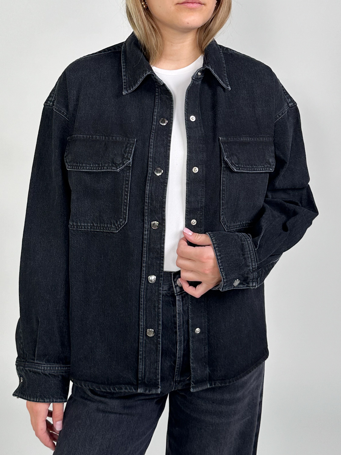 Agolde Gwen Slice oversized denim shirt  dunkelgrau XS