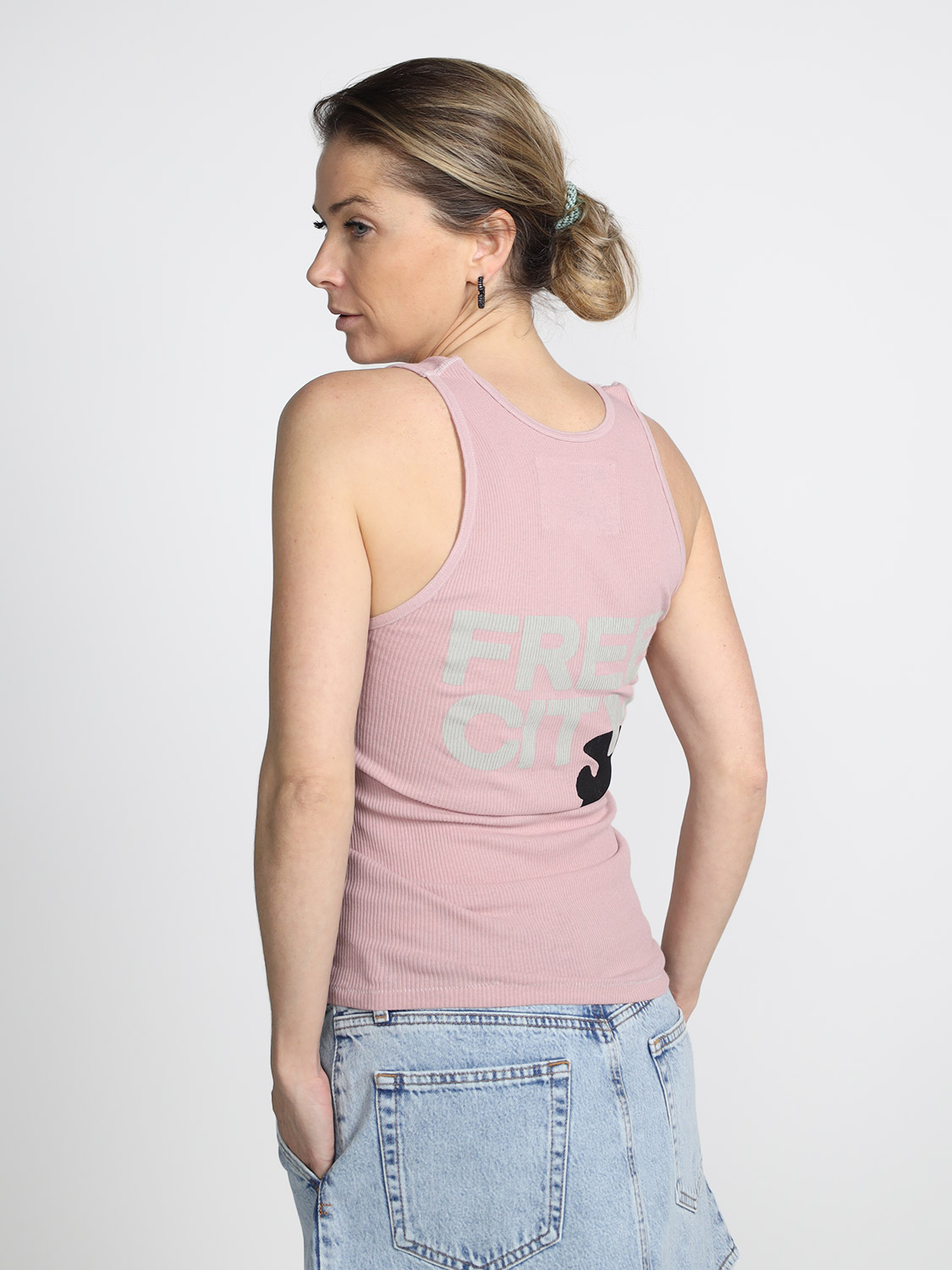 Free City Ribbed tank top with back print  rosa XS/S