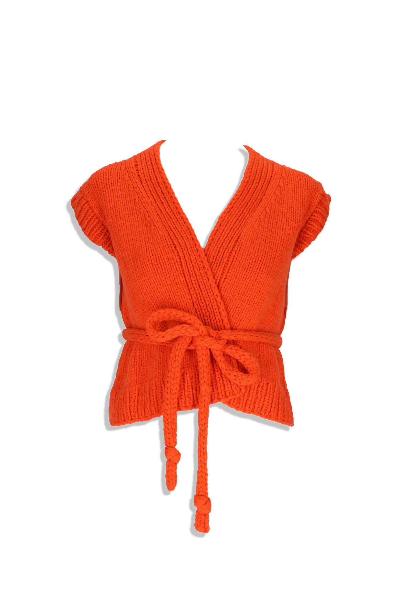 Wommelsdorff Meg - knitted vest with tie belt in cashmere orange One Size