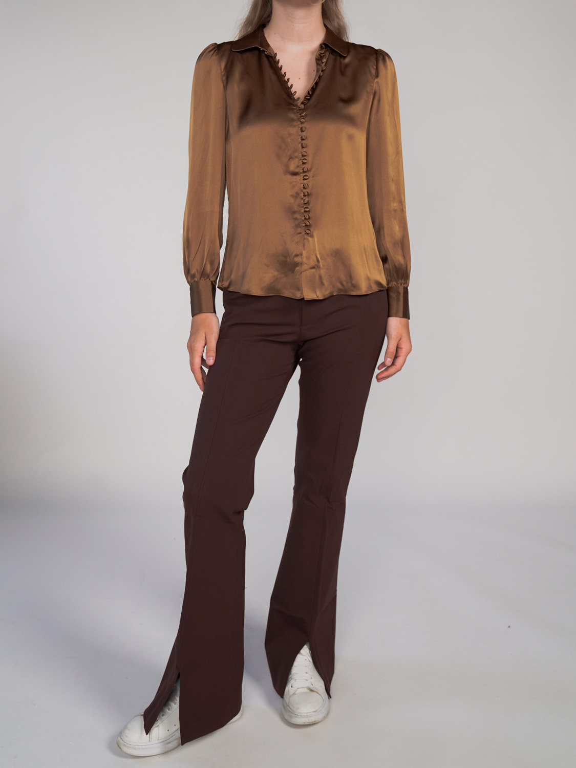 Frame Round - silk blouse with button details  camel S