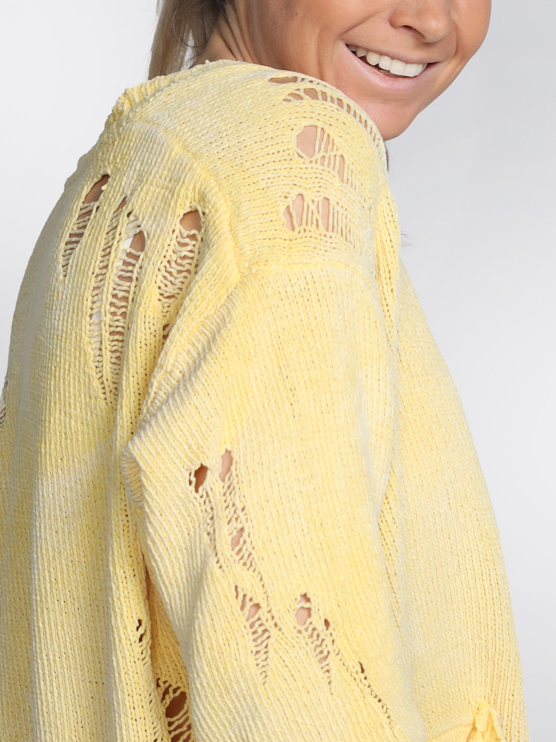 R13 Boyfriend Cardigan - Strickjacke mit Fransen yellow XXS