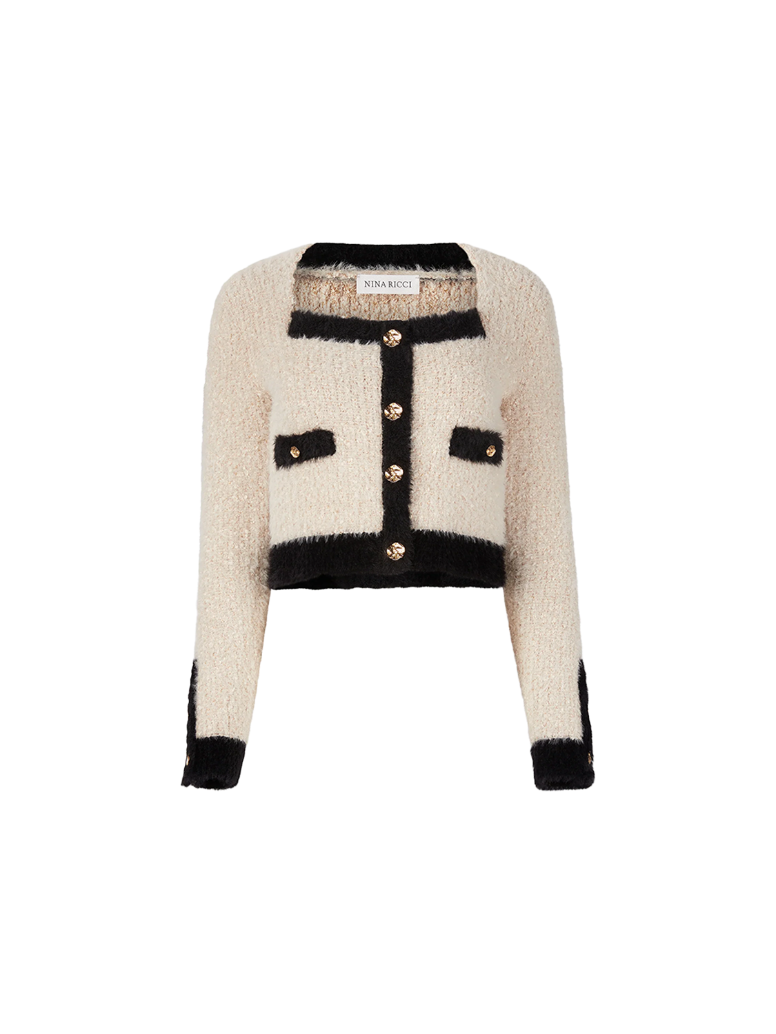 Nina Ricci Cardigan aus Tweed mit Karree-Ausschnitt  beige S