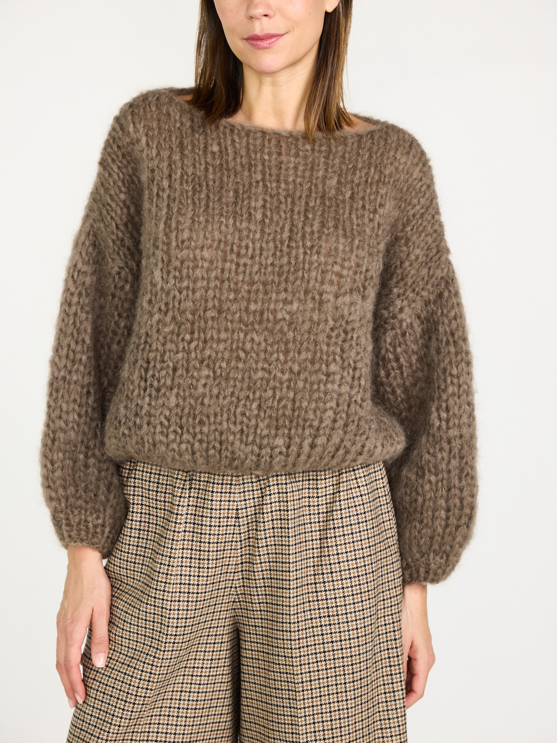 Maiami Mohair Big Sweater – Grobstrick Pullover taupe S/M