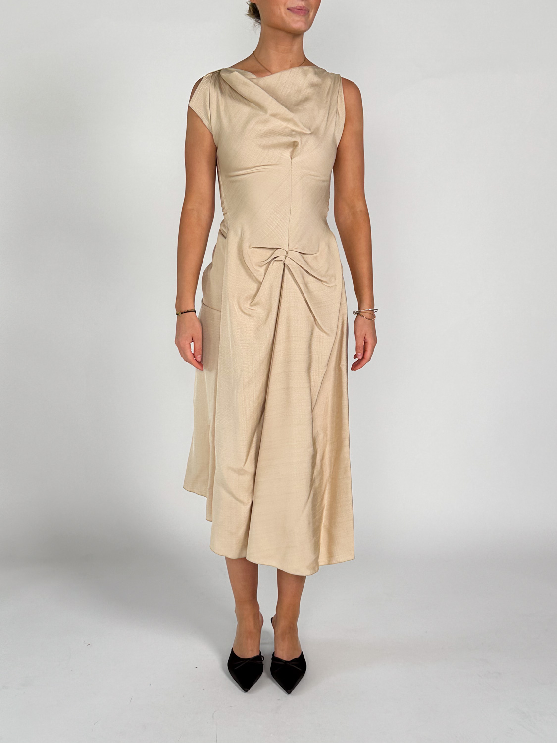 Victoria Beckham Deconstructed – Strukturiertes Kleid mit gerafften Details   beige 34