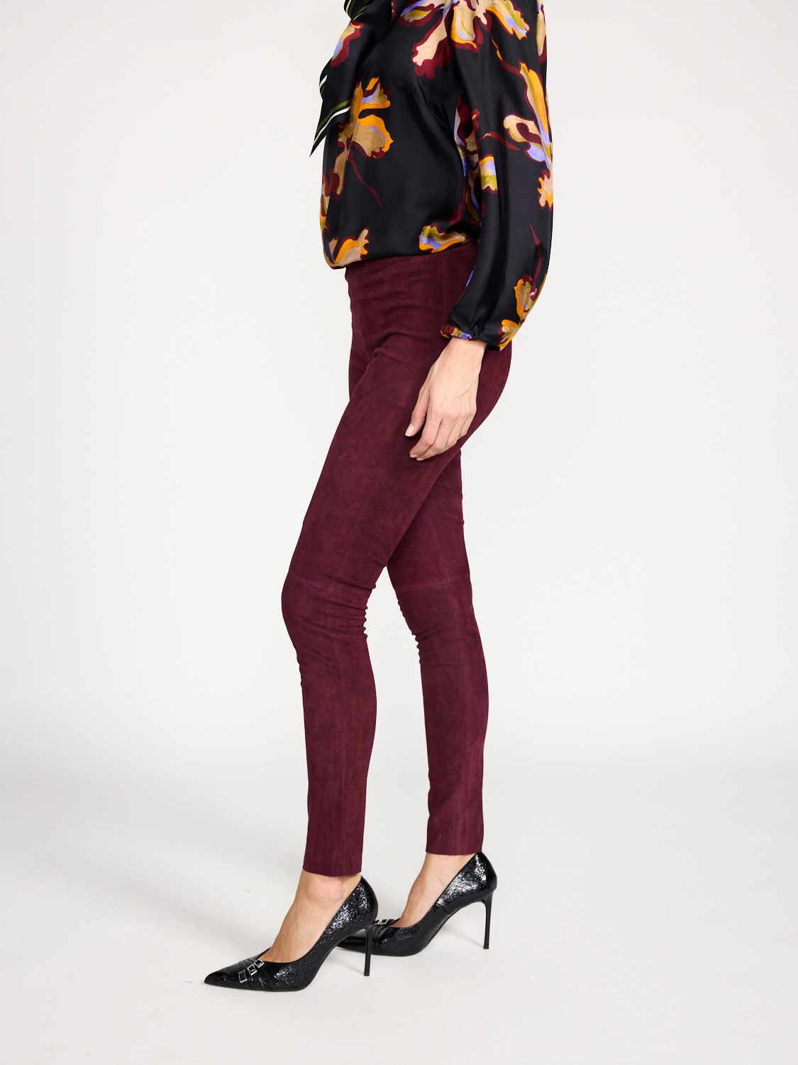 Joseph Veloursleder-Leggings  bordeaux 36