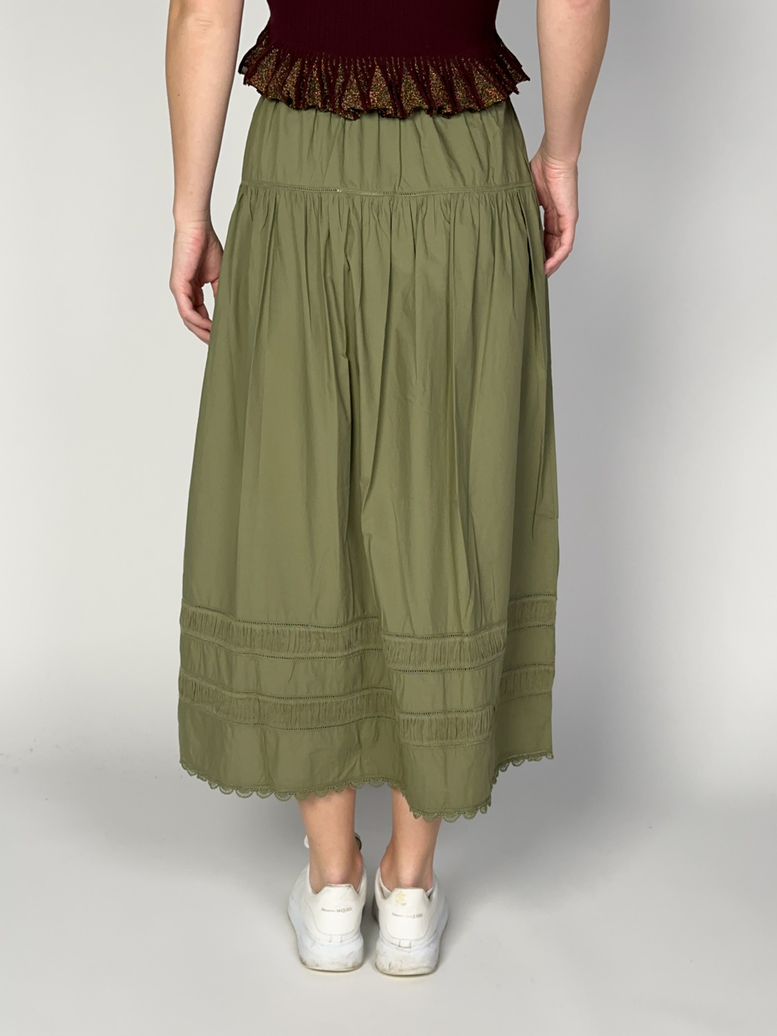 Ulla Johnson Harlow cotton poplin midi skirt  green 34