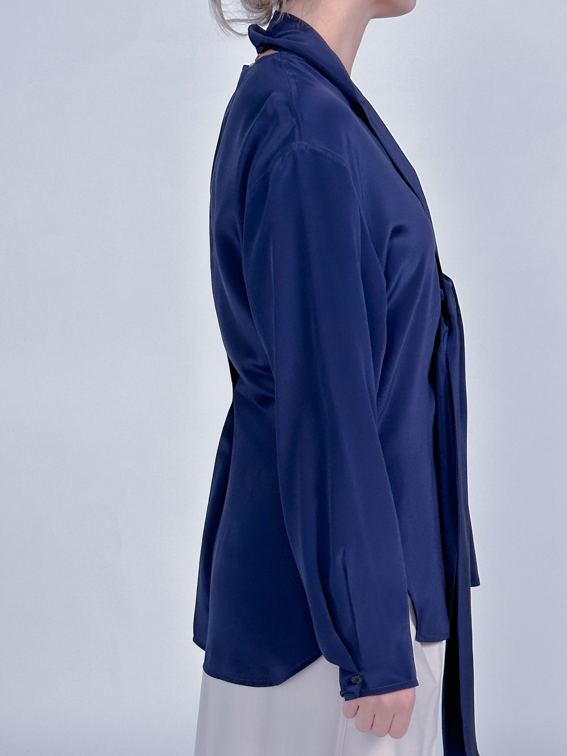 Victoria Beckham V-neck blouse with scarf detail  marine 34