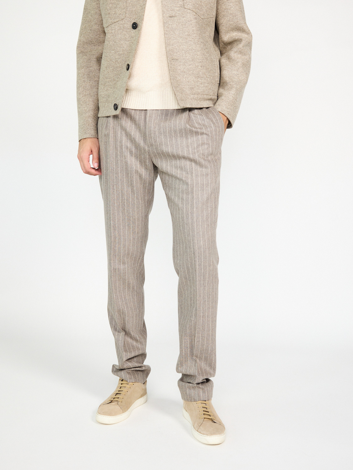 PT Torino Soft fit trousers made from a virgin wool-cashmere mix with pinstripes  beige 52