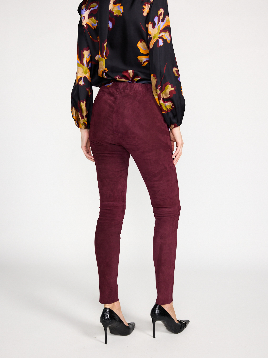 Joseph Veloursleder-Leggings  bordeaux 36