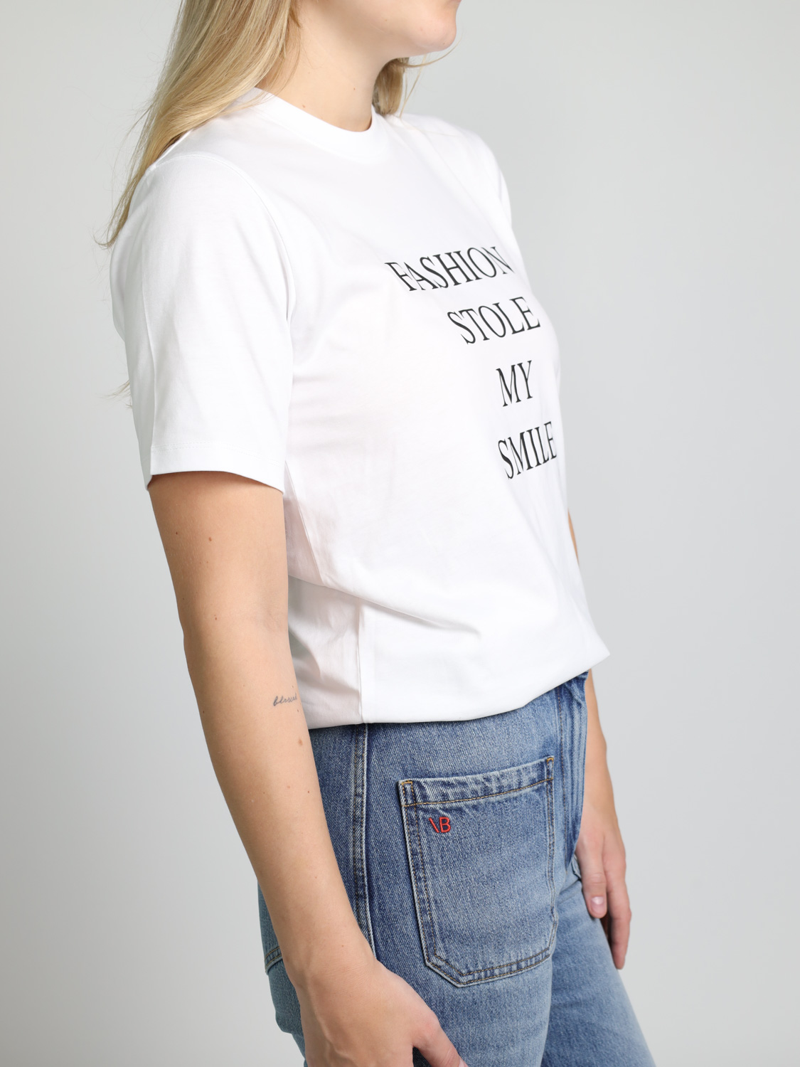 Victoria Beckham Slogan Tee – T-Shirt mit Druck   weiß XS