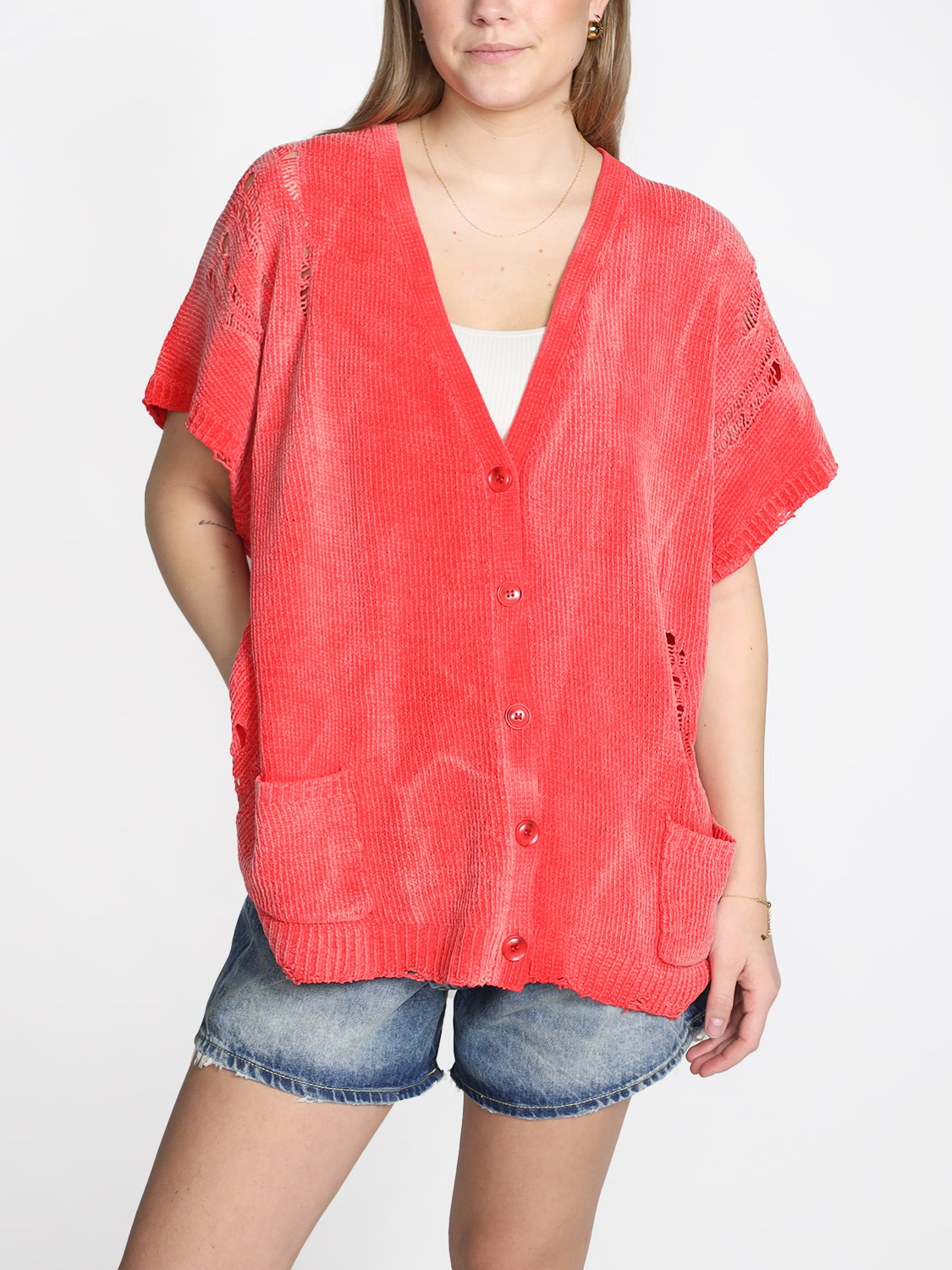 R13 Sleeveless Boxy - Pullover mit Fransen red XS