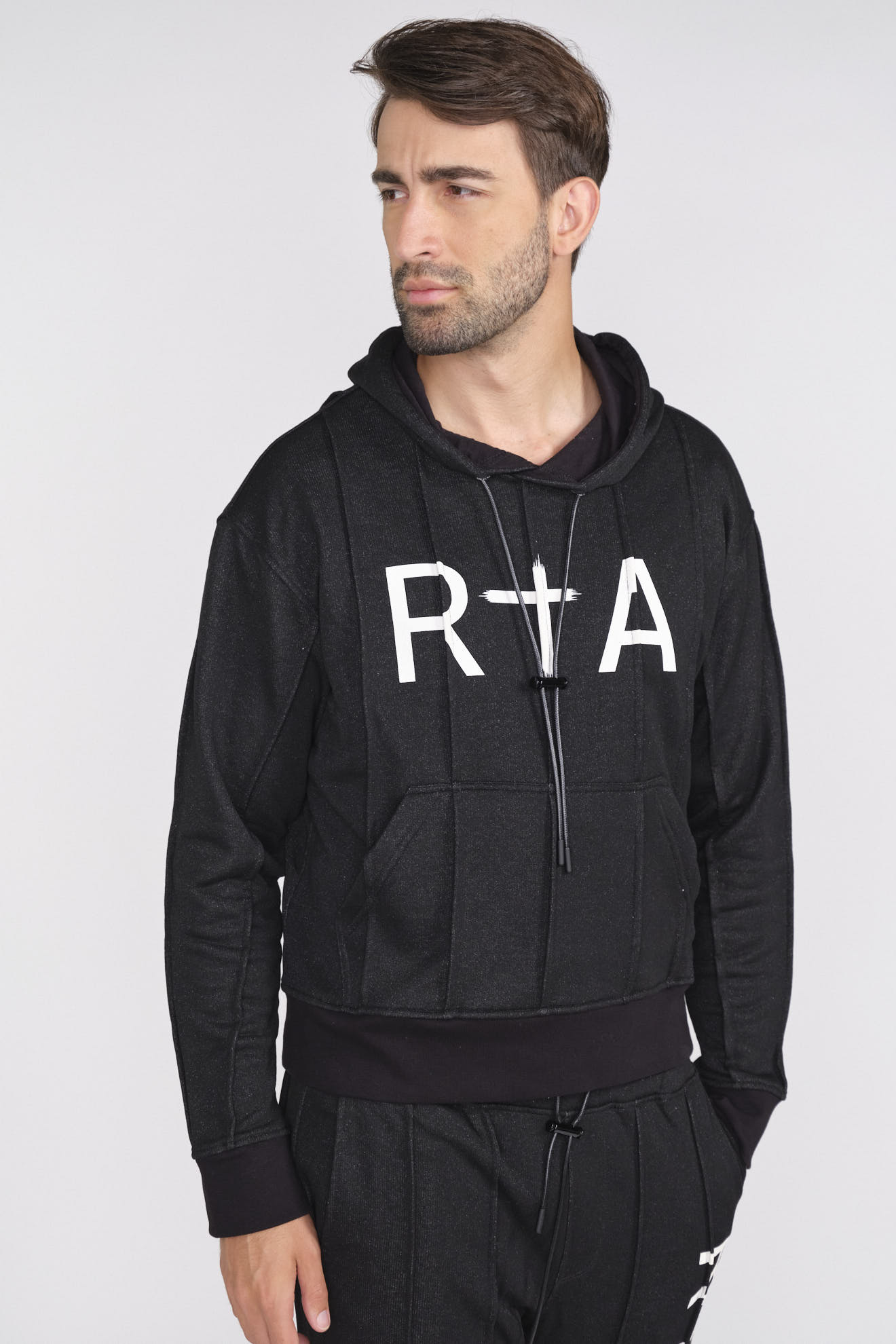 RtA Lucio - hoodie with glitter fabric and label print | loui.rocks