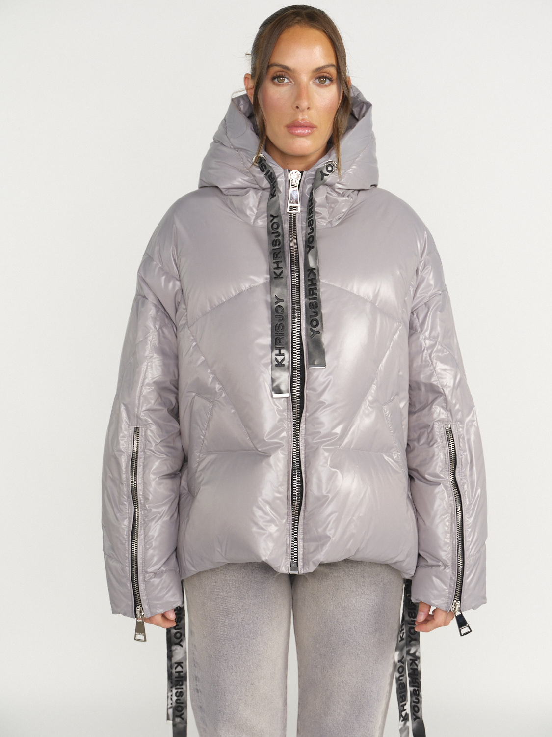 Khrisjoy Puff Khris Iconic Shiny - Chaqueta Puffer con capucha gris S/M