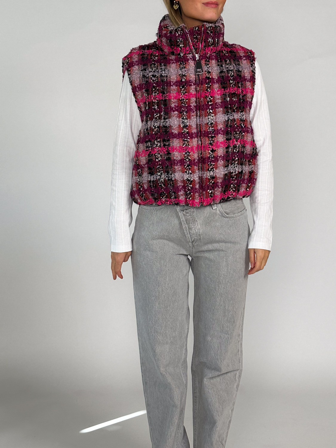 khrisjoy Joy Vest Tweed – tweed vest  pink S/M