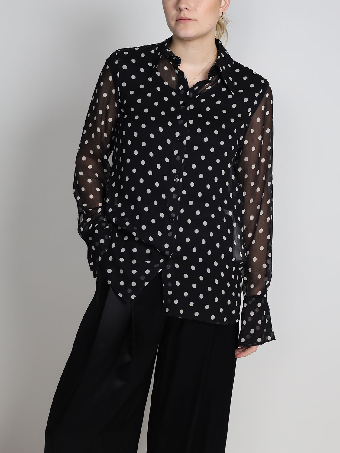 Nina Ricci Chiffon Bluse mit Polka Dots  schwarz 34